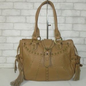 Isabella Fiore Tan Leather Laced Studded  Bag